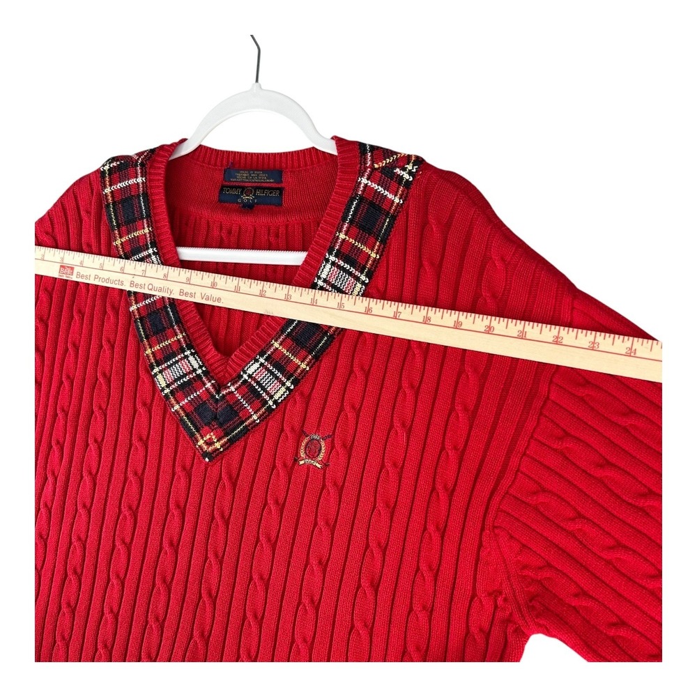 Tommy Hilfiger Golf Chunky Cable Knit V Neck Sweater Y2K Fisherman Mens Large - Picture 3 of 9